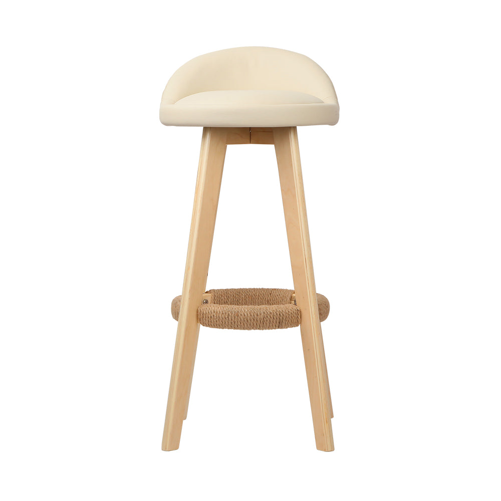 Artiss Set of 2 PU Leather Backrest Bar Stools in Beige with wooden frame and low backrest, showcasing comfort and style.